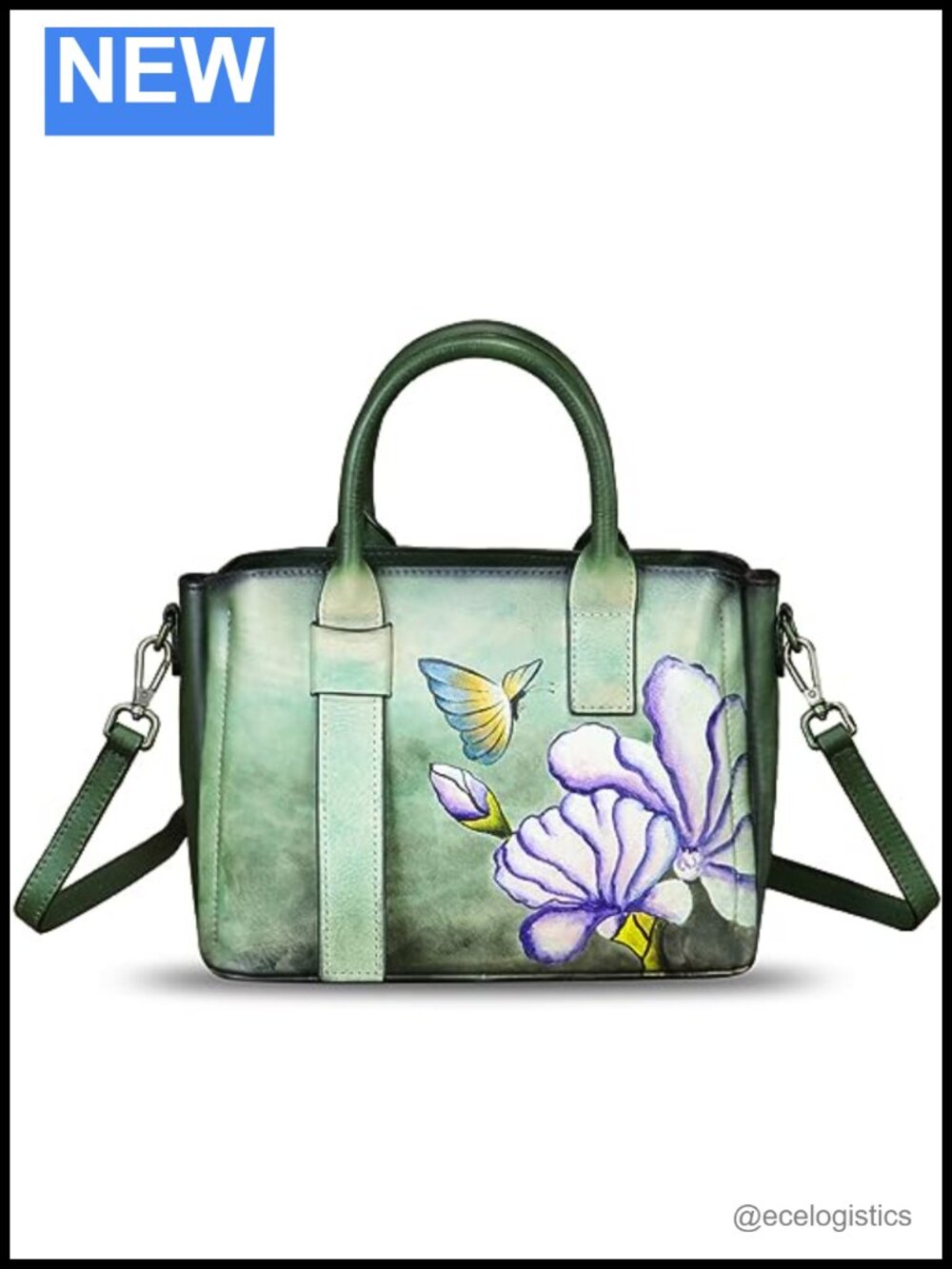 Genuine Leather Hand-Painted Satchel Handbag Crossbody 3-Way Wear